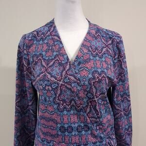 Cabana Life M Purple Pink Medallion Print Wrap Dress Colorful Resortwear Vaca